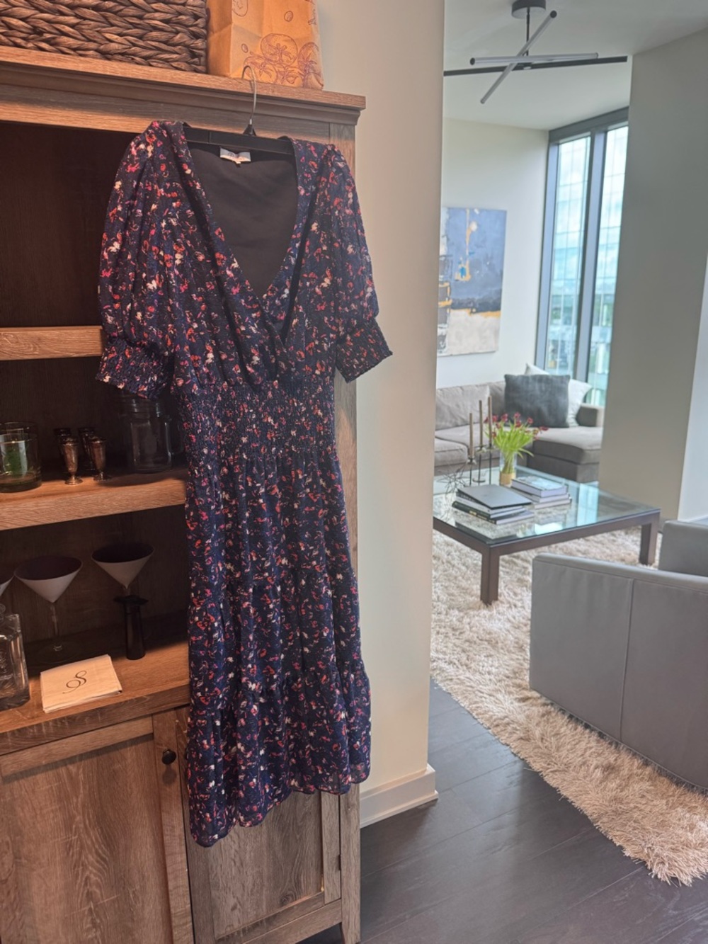 Parker Navy Floral Wrap Midi Dress